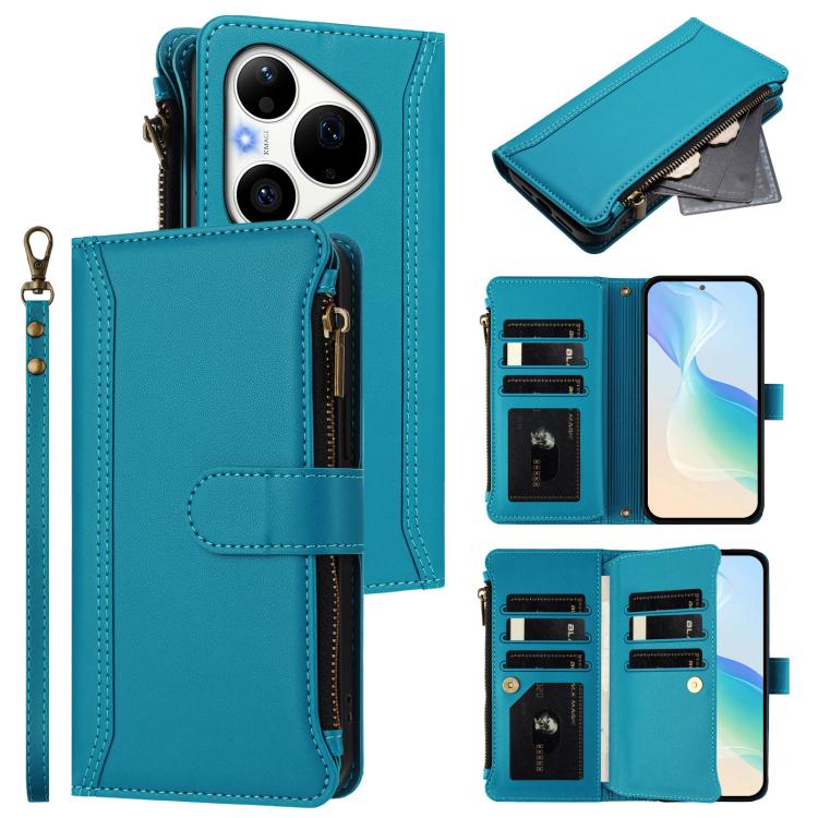 Magnetic Closure 9 Card Slots Zipper Leather Case with Hand Strap, For Huawei nova 14, For Huawei nova 16, For Huawei Pura 90 Pro Max 5G, For Huawei Pura 90 Pro 5G, For Huawei Mate 70 Air 5G, For Huawei Enjoy 80s 4G, For Huawei nova 14 Ultra           ...