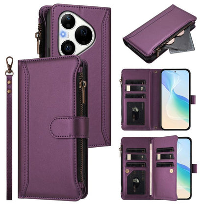 Magnetic Closure 9 Card Slots Zipper Leather Case with Hand Strap, For Huawei nova 14, For Huawei nova 16, For Huawei Pura 90 Pro Max 5G, For Huawei Pura 90 Pro 5G, For Huawei Mate 70 Air 5G, For Huawei Enjoy 80s 4G, For Huawei nova 14 Ultra           ...