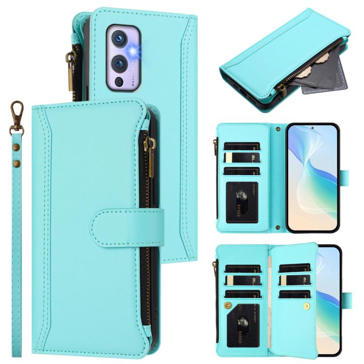 Magnetic Closure 9 Card Slots Zipper Leather Case with Hand Strap, For OnePlus 9 Pro, For OnePlus 9