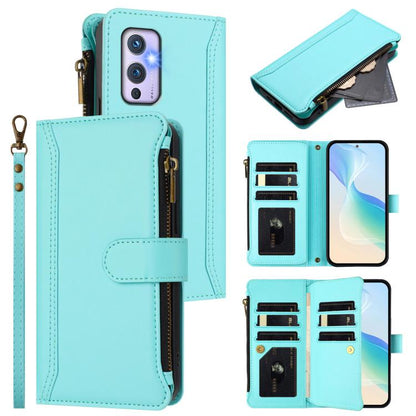 Magnetic Closure 9 Card Slots Zipper Leather Case with Hand Strap, For OnePlus 9 Pro, For OnePlus 9