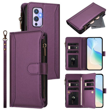 Magnetic Closure 9 Card Slots Zipper Leather Case with Hand Strap, For OnePlus 9 Pro, For OnePlus 9