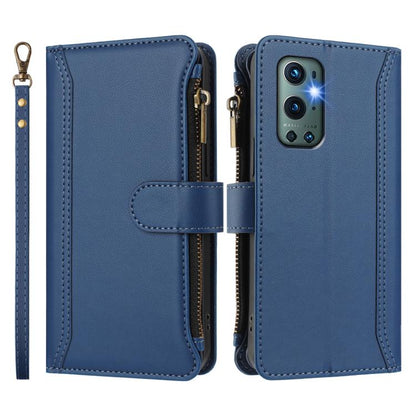 Magnetic Closure 9 Card Slots Zipper Leather Case with Hand Strap, For OnePlus 9 Pro, For OnePlus 9