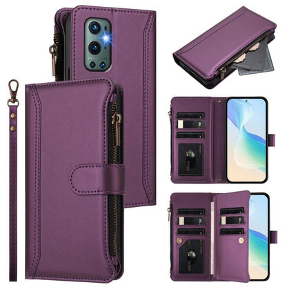Magnetic Closure 9 Card Slots Zipper Leather Case with Hand Strap, For OnePlus 9 Pro, For OnePlus 9