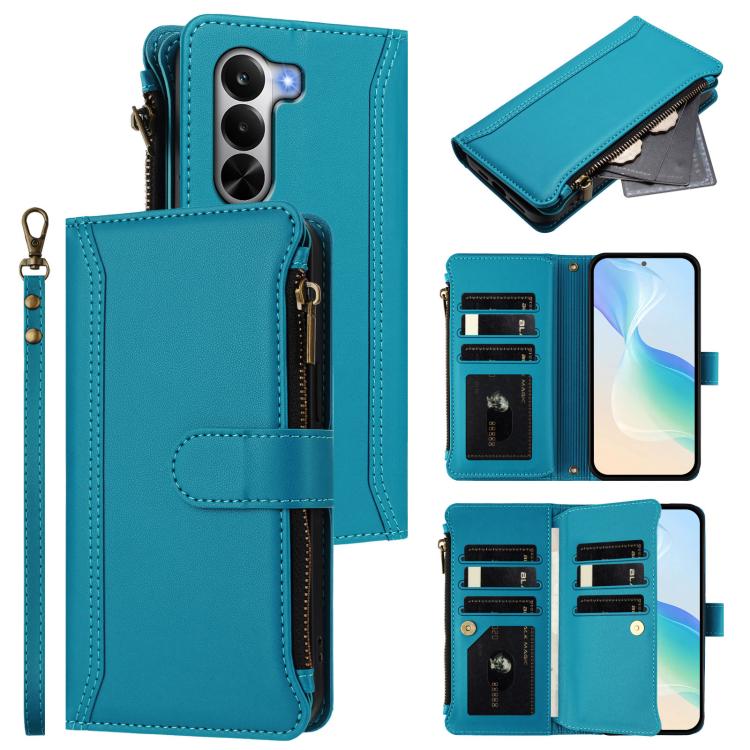 Magnetic Closure 9 Card Slots Zipper Leather Case with Hand Strap, For OnePlus Turbo 6X Pro 5G, For OnePlus Nord CE6 Lite, For OnePlus Turbo 6V / Turbo 6, For OnePlus Ace 5 Ultra, For OnePlus Ace 5 Racing, For OnePlus 13T 5G                            ...