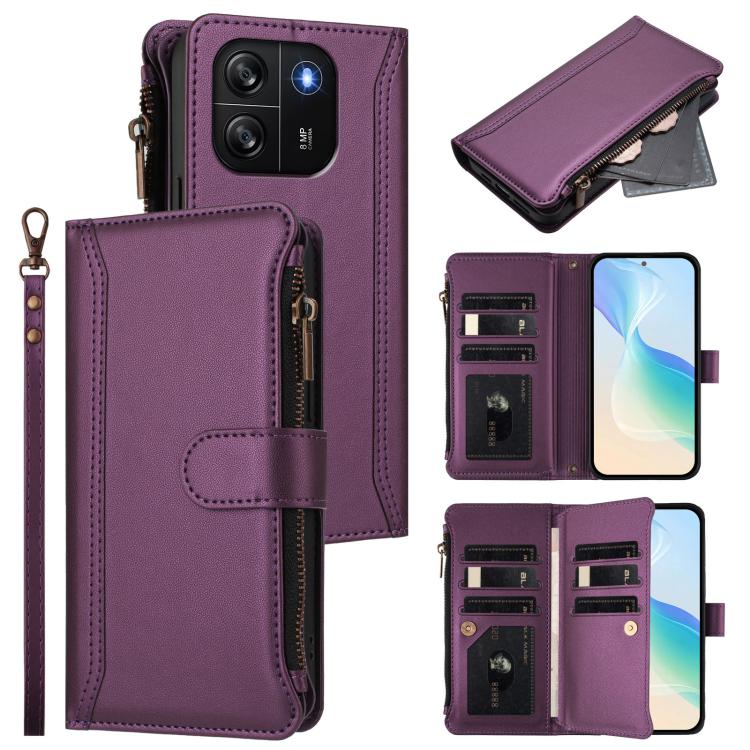 Magnetic Closure 9 Card Slots Zipper Leather Case with Hand Strap, For Blackview Wave 7C, For Blackview Wave 10, For Blackview Shark 6, For Blackview Oscal Tiger 13, For Blackview Wave 8C / 8 / Oscal Flat 2, For Blackview Shark 9 5G                    ...