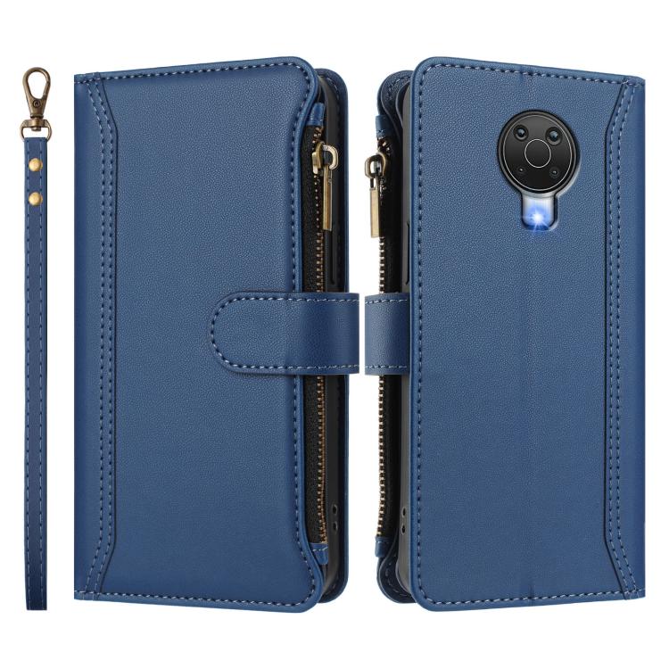 Magnetic Closure 9 Card Slots Zipper Leather Case with Hand Strap, For Nokia 6.3 / G20 / G10