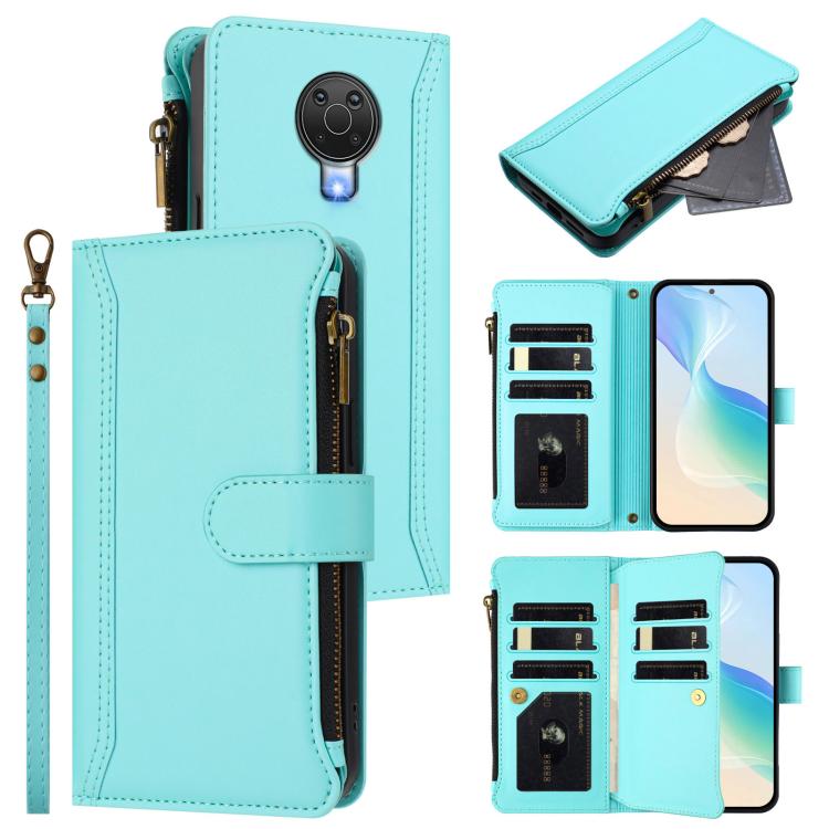 Magnetic Closure 9 Card Slots Zipper Leather Case with Hand Strap, For Nokia 6.3 / G20 / G10