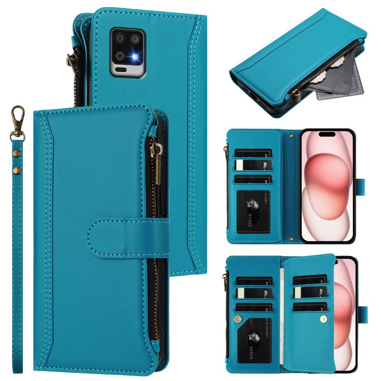 Magnetic Closure 9 Card Slots Zipper Leather Case with Hand Strap, For Sharp Aquos wish6, For Sharp Aquos R11, For Sharp Aquos Sense10, For Sharp Aquos R10, For Sharp Aquos wish5, For Sharp Aquos sense9 Plus, For Sharp Aquos sense9, For Sharp Aquos R9 ...