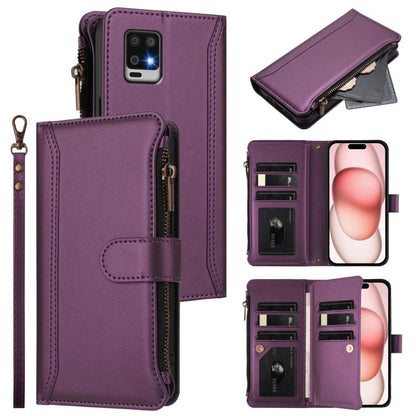 Magnetic Closure 9 Card Slots Zipper Leather Case with Hand Strap, For Sharp Aquos wish6, For Sharp Aquos R11, For Sharp Aquos Sense10, For Sharp Aquos R10, For Sharp Aquos wish5, For Sharp Aquos sense9 Plus, For Sharp Aquos sense9, For Sharp Aquos R9 ...