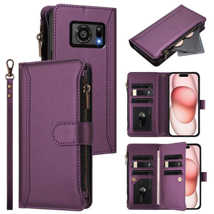 Magnetic Closure 9 Card Slots Zipper Leather Case with Hand Strap, For Sharp Aquos wish6, For Sharp Aquos R11, For Sharp Aquos Sense10, For Sharp Aquos R10, For Sharp Aquos wish5, For Sharp Aquos sense9 Plus, For Sharp Aquos sense9, For Sharp Aquos R9 ...