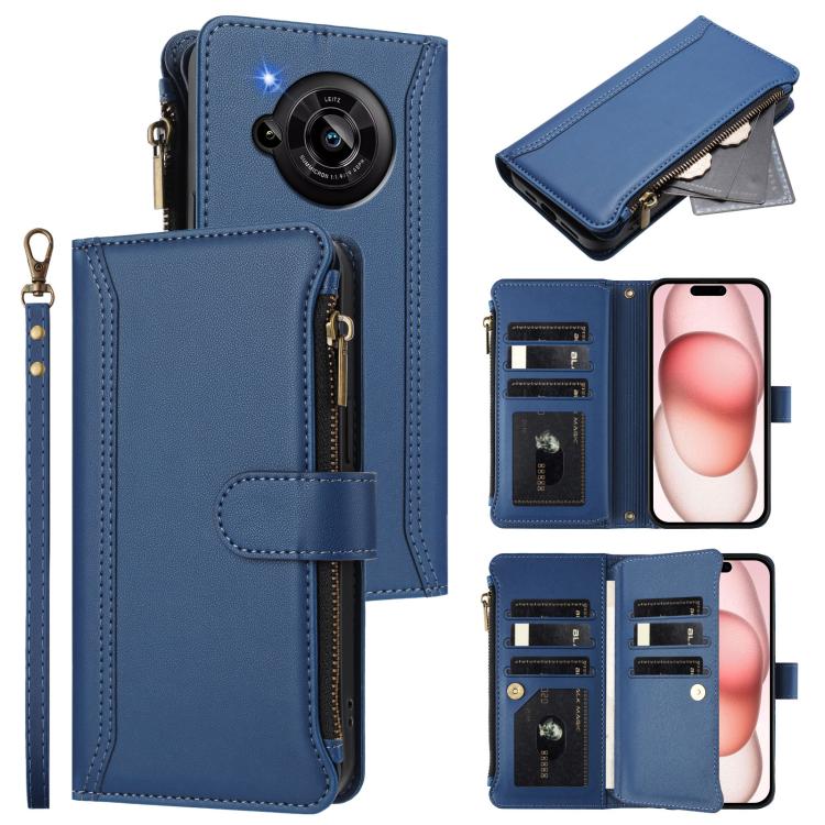 Magnetic Closure 9 Card Slots Zipper Leather Case with Hand Strap, For Sharp Aquos wish6, For Sharp Aquos R11, For Sharp Aquos Sense10, For Sharp Aquos R10, For Sharp Aquos wish5, For Sharp Aquos sense9 Plus, For Sharp Aquos sense9, For Sharp Aquos R9 ...