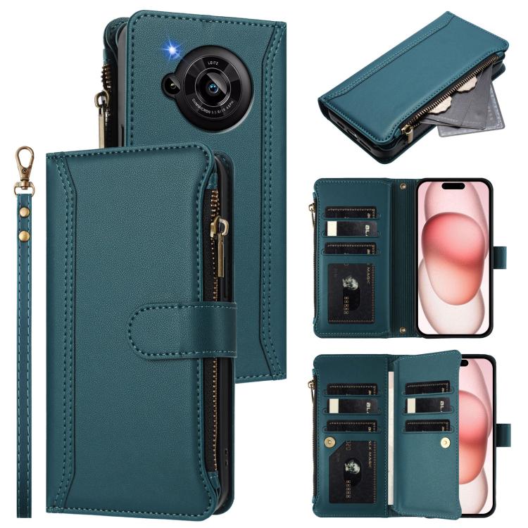 Magnetic Closure 9 Card Slots Zipper Leather Case with Hand Strap, For Sharp Aquos wish6, For Sharp Aquos R11, For Sharp Aquos Sense10, For Sharp Aquos R10, For Sharp Aquos wish5, For Sharp Aquos sense9 Plus, For Sharp Aquos sense9, For Sharp Aquos R9 ...