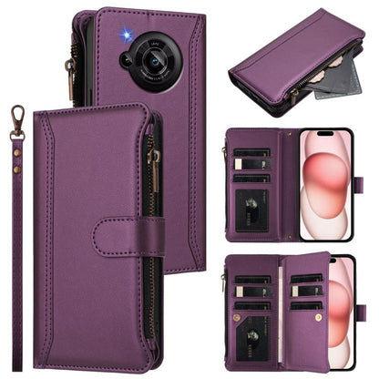 Magnetic Closure 9 Card Slots Zipper Leather Case with Hand Strap, For Sharp Aquos wish6, For Sharp Aquos R11, For Sharp Aquos Sense10, For Sharp Aquos R10, For Sharp Aquos wish5, For Sharp Aquos sense9 Plus, For Sharp Aquos sense9, For Sharp Aquos R9 ...