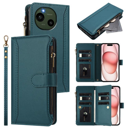Magnetic Closure 9 Card Slots Zipper Leather Case with Hand Strap, For Sharp Aquos wish6, For Sharp Aquos R11, For Sharp Aquos Sense10, For Sharp Aquos R10, For Sharp Aquos wish5, For Sharp Aquos sense9 Plus, For Sharp Aquos sense9, For Sharp Aquos R9 ...