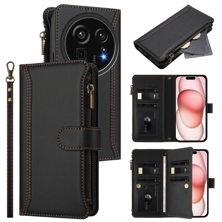 Magnetic Closure 9 Card Slots Zipper Leather Case with Hand Strap, For Sharp Aquos wish6, For Sharp Aquos R11, For Sharp Aquos Sense10, For Sharp Aquos R10, For Sharp Aquos wish5, For Sharp Aquos sense9 Plus, For Sharp Aquos sense9, For Sharp Aquos R9 ...