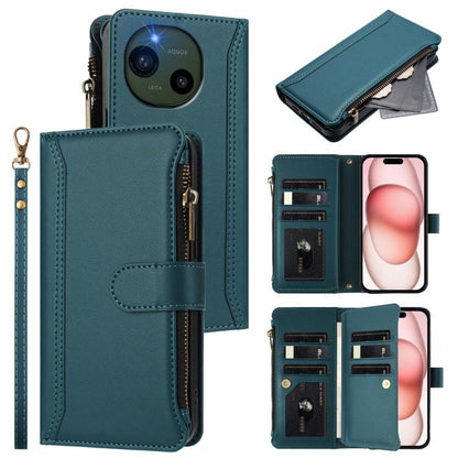 Magnetic Closure 9 Card Slots Zipper Leather Case with Hand Strap, For Sharp Aquos wish6, For Sharp Aquos R11, For Sharp Aquos Sense10, For Sharp Aquos R10, For Sharp Aquos wish5, For Sharp Aquos sense9 Plus, For Sharp Aquos sense9, For Sharp Aquos R9 ...