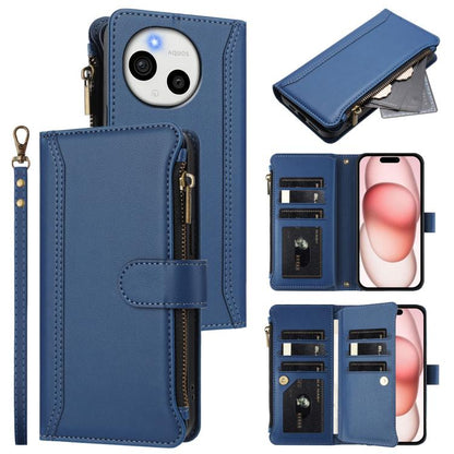 Magnetic Closure 9 Card Slots Zipper Leather Case with Hand Strap, For Sharp Aquos wish6, For Sharp Aquos R11, For Sharp Aquos Sense10, For Sharp Aquos R10, For Sharp Aquos wish5, For Sharp Aquos sense9 Plus, For Sharp Aquos sense9, For Sharp Aquos R9 ...