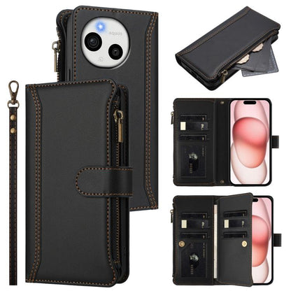 Magnetic Closure 9 Card Slots Zipper Leather Case with Hand Strap, For Sharp Aquos wish6, For Sharp Aquos R11, For Sharp Aquos Sense10, For Sharp Aquos R10, For Sharp Aquos wish5, For Sharp Aquos sense9 Plus, For Sharp Aquos sense9, For Sharp Aquos R9 ...