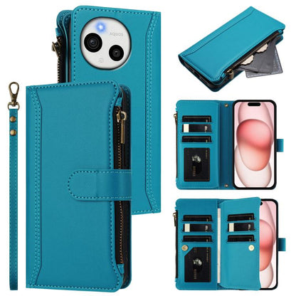 Magnetic Closure 9 Card Slots Zipper Leather Case with Hand Strap, For Sharp Aquos wish6, For Sharp Aquos R11, For Sharp Aquos Sense10, For Sharp Aquos R10, For Sharp Aquos wish5, For Sharp Aquos sense9 Plus, For Sharp Aquos sense9, For Sharp Aquos R9 ...