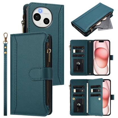 Magnetic Closure 9 Card Slots Zipper Leather Case with Hand Strap, For Sharp Aquos wish6, For Sharp Aquos R11, For Sharp Aquos Sense10, For Sharp Aquos R10, For Sharp Aquos wish5, For Sharp Aquos sense9 Plus, For Sharp Aquos sense9, For Sharp Aquos R9 ...