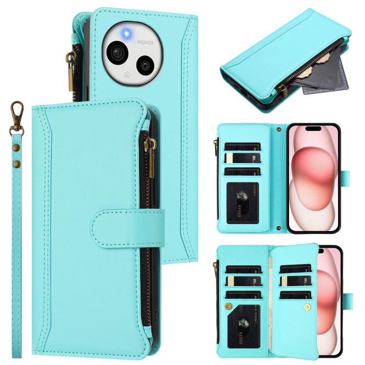 Magnetic Closure 9 Card Slots Zipper Leather Case with Hand Strap, For Sharp Aquos wish6, For Sharp Aquos R11, For Sharp Aquos Sense10, For Sharp Aquos R10, For Sharp Aquos wish5, For Sharp Aquos sense9 Plus, For Sharp Aquos sense9, For Sharp Aquos R9 ...