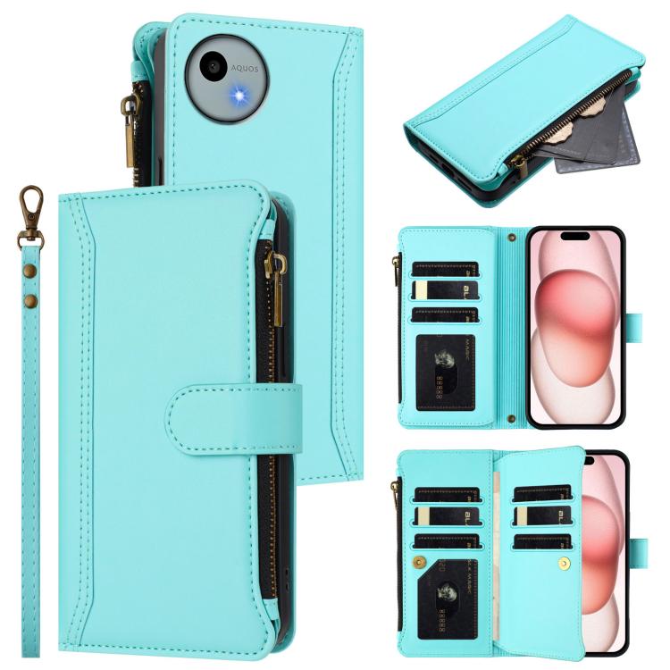 Magnetic Closure 9 Card Slots Zipper Leather Case with Hand Strap, For Sharp Aquos wish6, For Sharp Aquos R11, For Sharp Aquos Sense10, For Sharp Aquos R10, For Sharp Aquos wish5, For Sharp Aquos sense9 Plus, For Sharp Aquos sense9, For Sharp Aquos R9 ...