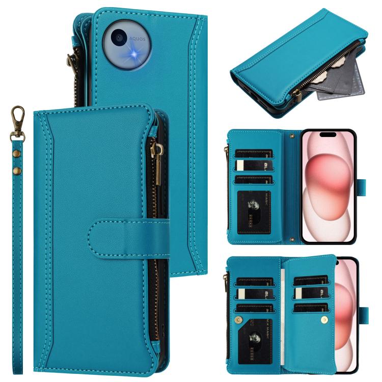 Magnetic Closure 9 Card Slots Zipper Leather Case with Hand Strap, For Sharp Aquos wish6, For Sharp Aquos R11, For Sharp Aquos Sense10, For Sharp Aquos R10, For Sharp Aquos wish5, For Sharp Aquos sense9 Plus, For Sharp Aquos sense9, For Sharp Aquos R9 ...