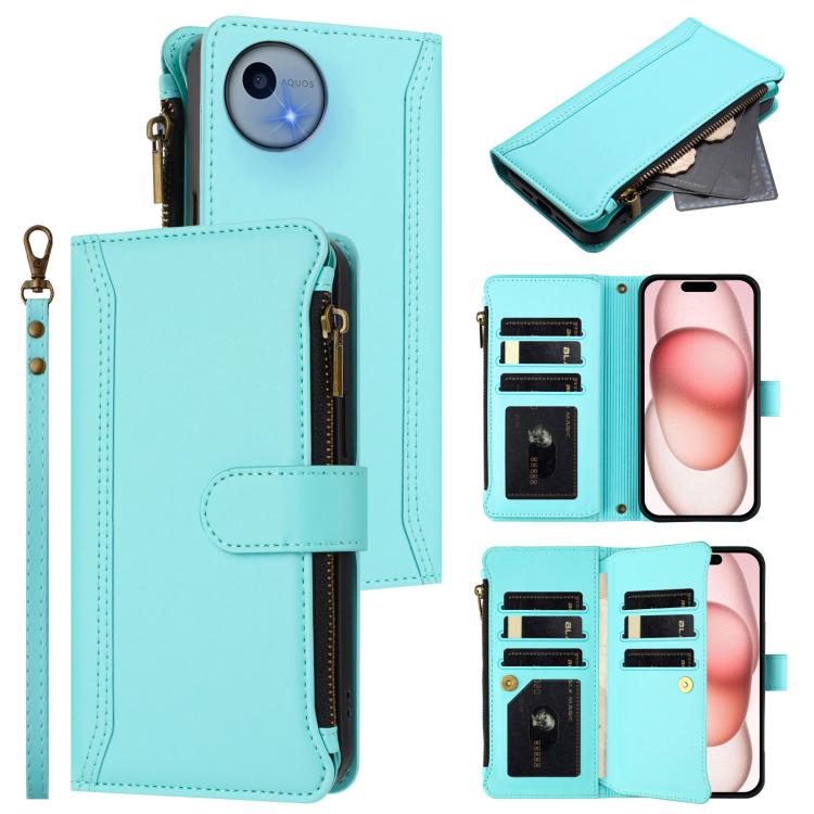 Magnetic Closure 9 Card Slots Zipper Leather Case with Hand Strap, For Sharp Aquos wish6, For Sharp Aquos R11, For Sharp Aquos Sense10, For Sharp Aquos R10, For Sharp Aquos wish5, For Sharp Aquos sense9 Plus, For Sharp Aquos sense9, For Sharp Aquos R9 ...