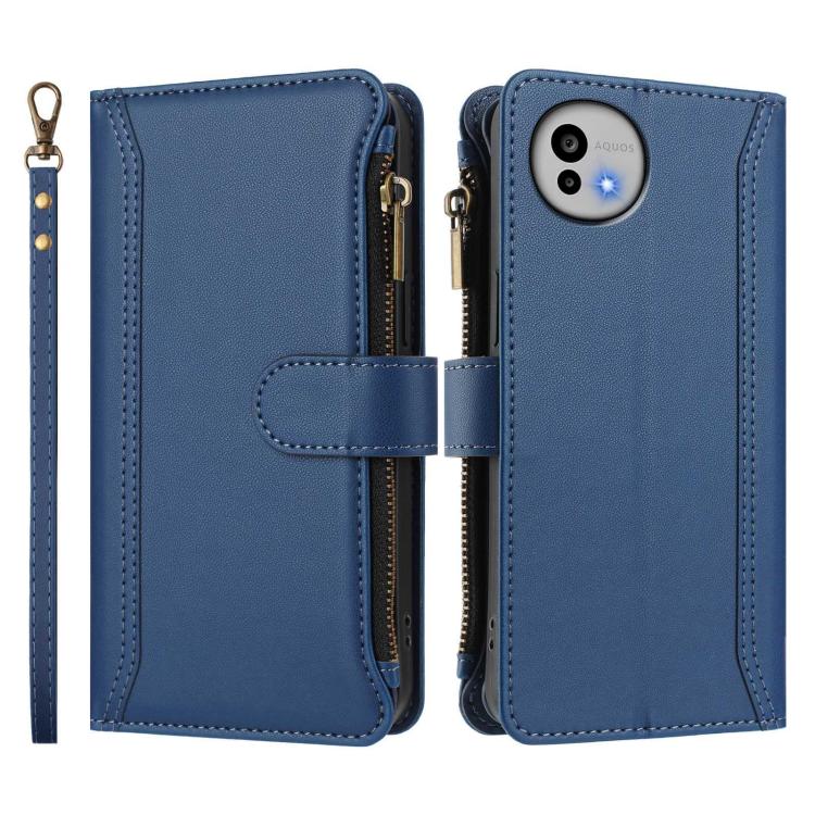 Magnetic Closure 9 Card Slots Zipper Leather Case with Hand Strap, For Sharp Aquos wish6, For Sharp Aquos R11, For Sharp Aquos Sense10, For Sharp Aquos R10, For Sharp Aquos wish5, For Sharp Aquos sense9 Plus, For Sharp Aquos sense9, For Sharp Aquos R9 ...