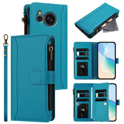 Magnetic Closure 9 Card Slots Zipper Leather Case with Hand Strap, For Sharp Aquos wish6, For Sharp Aquos R11, For Sharp Aquos Sense10, For Sharp Aquos R10, For Sharp Aquos wish5, For Sharp Aquos sense9 Plus, For Sharp Aquos sense9, For Sharp Aquos R9 ...