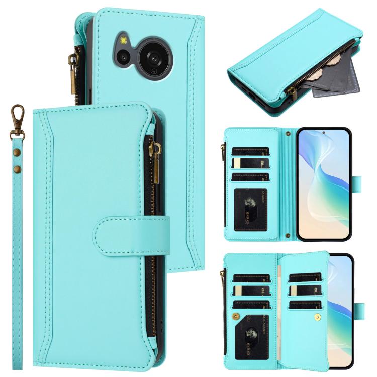 Magnetic Closure 9 Card Slots Zipper Leather Case with Hand Strap, For Sharp Aquos wish6, For Sharp Aquos R11, For Sharp Aquos Sense10, For Sharp Aquos R10, For Sharp Aquos wish5, For Sharp Aquos sense9 Plus, For Sharp Aquos sense9, For Sharp Aquos R9 ...