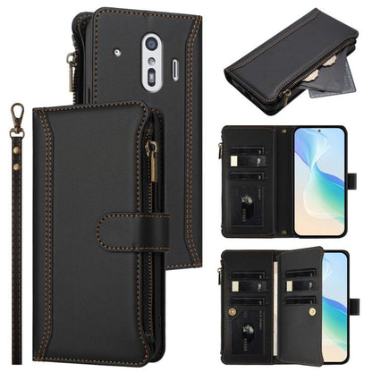 Magnetic Closure 9 Card Slots Zipper Leather Case with Hand Strap, For Fujitsu Arrows We3, For Fujitsu Arrows We2, For Fujitsu Arrows We2 Plus, For Fujitsu Arrows F-01L / F-42A