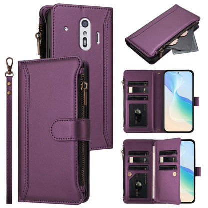 Magnetic Closure 9 Card Slots Zipper Leather Case with Hand Strap, For Fujitsu Arrows We3, For Fujitsu Arrows We2, For Fujitsu Arrows We2 Plus, For Fujitsu Arrows F-01L / F-42A