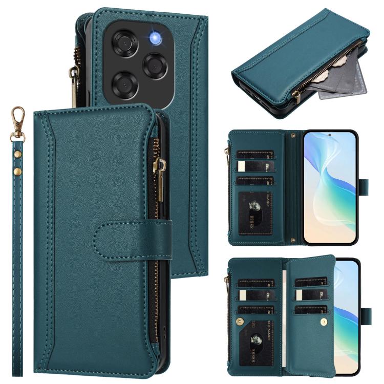 Magnetic Closure 9 Card Slots Zipper Leather Case with Hand Strap, For Coolpad C16, For Coolpad X100, For Coolpad Cool 40i