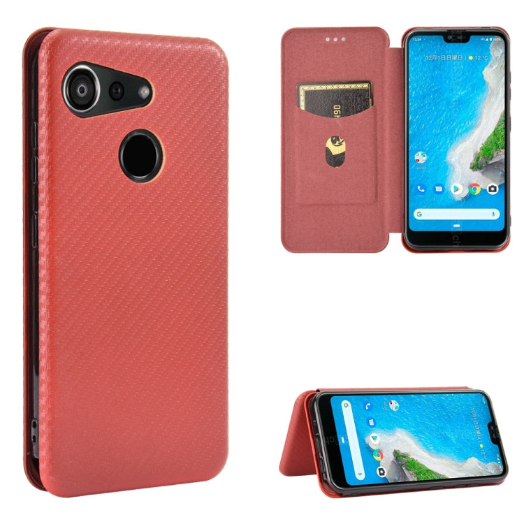 Brown magnetic flip phone case with carbon fiber texture and card slot