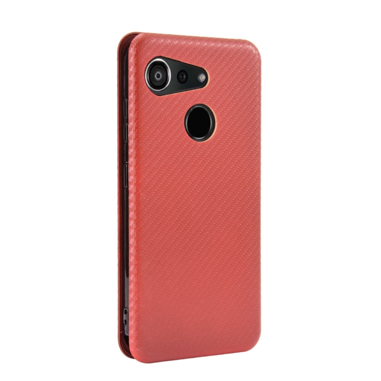Brown carbon fiber texture magnetic flip phone case with side cutouts