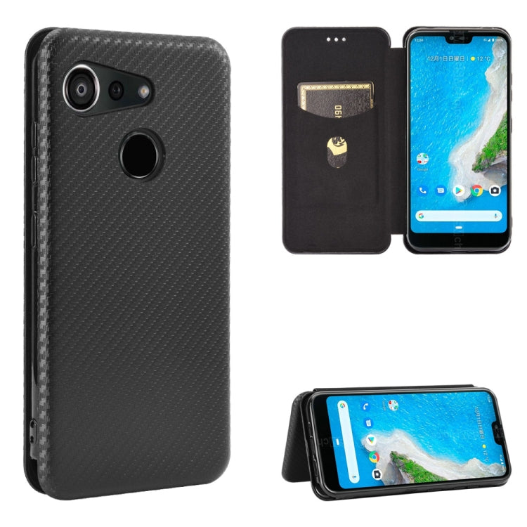 Black magnetic flip phone case with carbon fiber texture and card slot