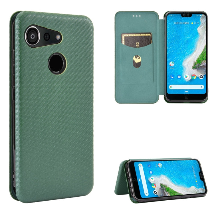 Green magnetic flip phone case with carbon fiber texture and card slot