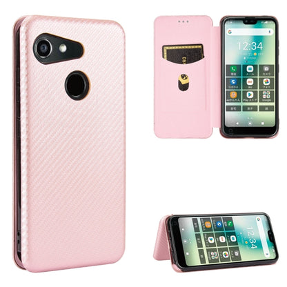 Pink carbon fiber textured magnetic flip phone case with card slot and front cutout