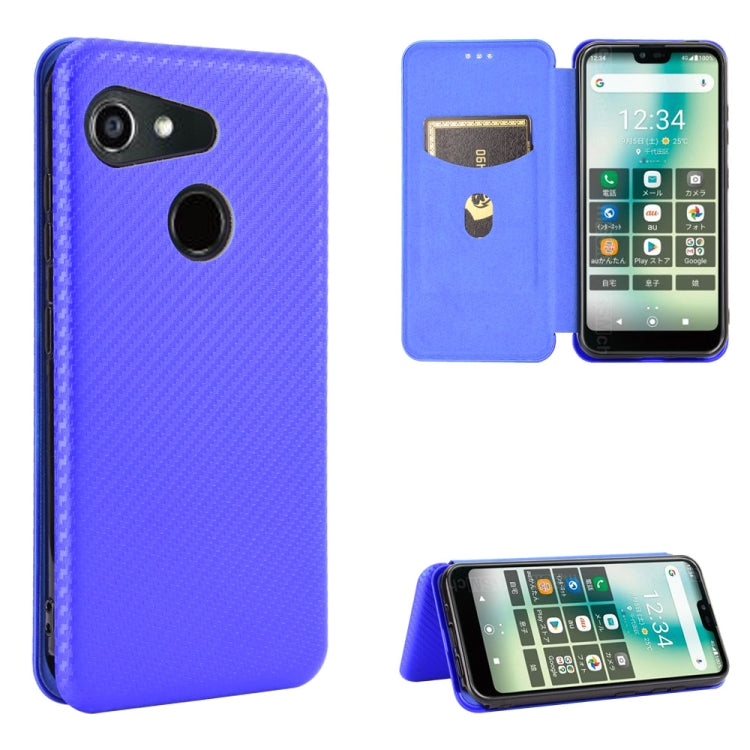 Blue carbon fiber textured magnetic flip phone case with card slot and folding stand