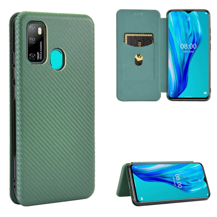 Green carbon fiber textured magnetic flip phone case with card slot and folding stand