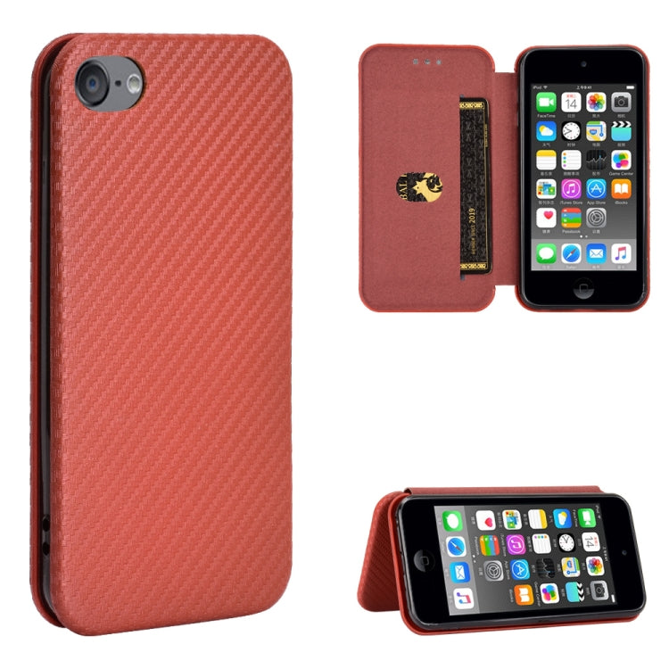 Red carbon fiber texture magnetic flip phone case with card slot; back cover and open flap view.