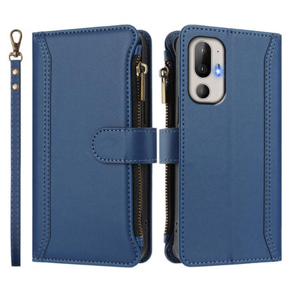 Magnetic Closure 9 Card Slots Zipper Leather Case with Hand Strap, For HTC U24 Pro