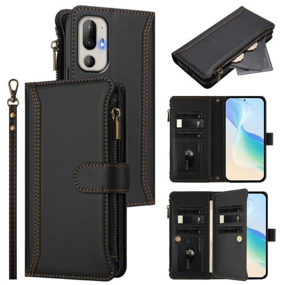 Magnetic Closure 9 Card Slots Zipper Leather Case with Hand Strap, For HTC U24 Pro