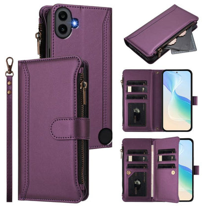 Magnetic Closure 9 Card Slots Zipper Leather Case with Hand Strap, For Nothing Phone 4a Pro, For Nothing Phone 4a, For Nothing Phone 3a, For Nothing Phone 3a Pro, For Nothing CMF Phone 1, For Nothing Phone 2A