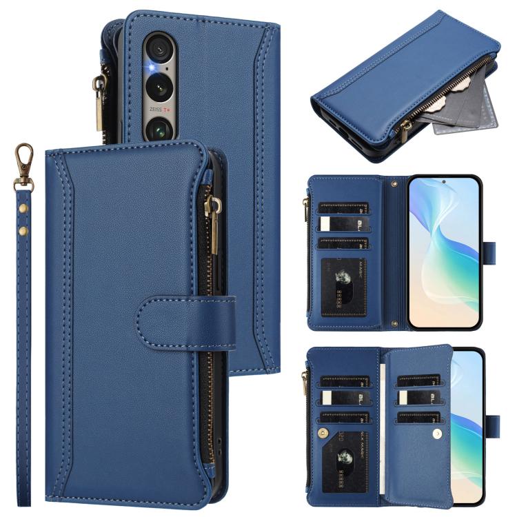 Magnetic Closure 9 Card Slots Zipper Leather Case with Hand Strap, For Sony Xperia 10 VI 2024, For Sony Xperia 1 VI 2024, For Sony Xperia 5 VI, For Sony Xperia 5 VI 2024, For Sony Xperia 5 V, For Sony Xperia 1 V 2023, For Sony Xperia 10 V 2023         ...
