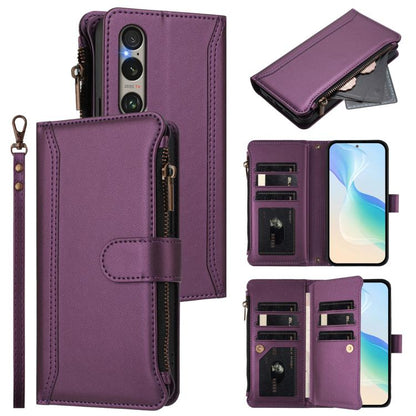 Magnetic Closure 9 Card Slots Zipper Leather Case with Hand Strap, For Sony Xperia 10 VI 2024, For Sony Xperia 1 VI 2024, For Sony Xperia 5 VI, For Sony Xperia 5 VI 2024, For Sony Xperia 5 V, For Sony Xperia 1 V 2023, For Sony Xperia 10 V 2023         ...