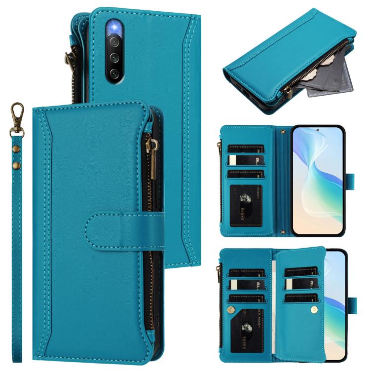 Magnetic Closure 9 Card Slots Zipper Leather Case with Hand Strap, For Sony Xperia 10 VI 2024, For Sony Xperia 1 VI 2024, For Sony Xperia 5 VI, For Sony Xperia 5 VI 2024, For Sony Xperia 5 V, For Sony Xperia 1 V 2023, For Sony Xperia 10 V 2023         ...