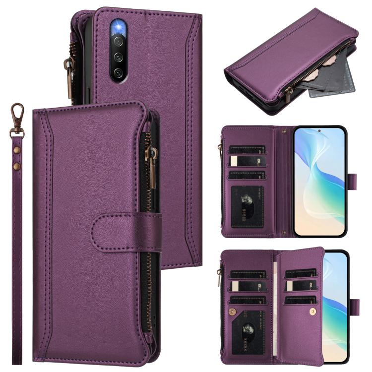 Magnetic Closure 9 Card Slots Zipper Leather Case with Hand Strap, For Sony Xperia 10 VI 2024, For Sony Xperia 1 VI 2024, For Sony Xperia 5 VI, For Sony Xperia 5 VI 2024, For Sony Xperia 5 V, For Sony Xperia 1 V 2023, For Sony Xperia 10 V 2023         ...