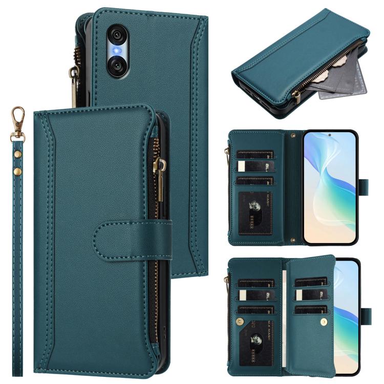 Magnetic Closure 9 Card Slots Zipper Leather Case with Hand Strap, For Sony Xperia 10 VI 2024, For Sony Xperia 1 VI 2024, For Sony Xperia 5 VI, For Sony Xperia 5 VI 2024, For Sony Xperia 5 V, For Sony Xperia 1 V 2023, For Sony Xperia 10 V 2023         ...